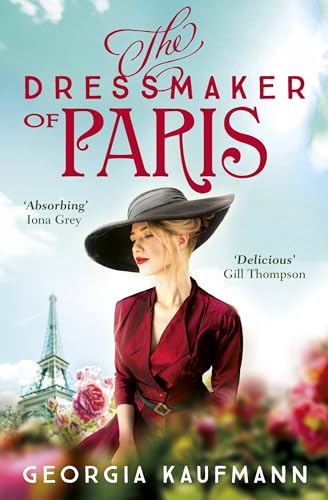 Book cover: woman in red dress and hat, Eiffel Tower backdrop.