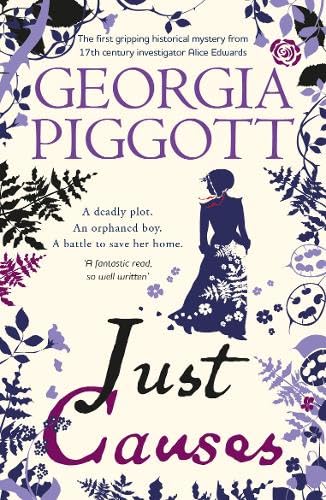 Book cover: floral design, woman in silhouette, title “Just Causes”.