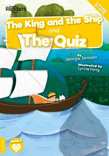 Book cover: king in a boat with a sailboat, illustrated scene.