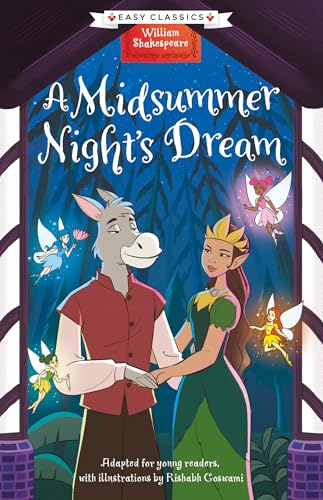 Book cover of "A Midsummer Night's Dream" with characters and fairies.