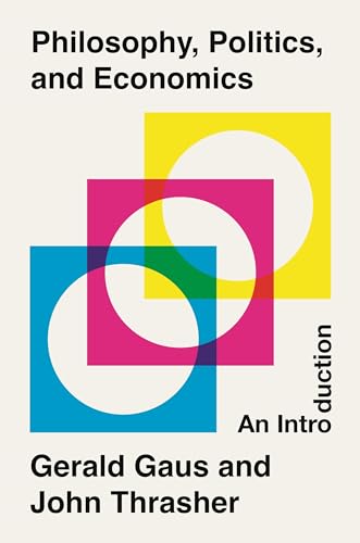 Book cover with overlapping colored squares and circles, titled "Philosophy, Politics, and Economics.