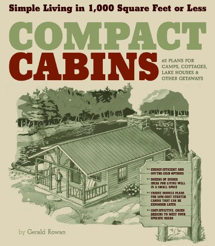 Book cover featuring a sketched cabin scene and large title text: "COMPACT CABINS".
