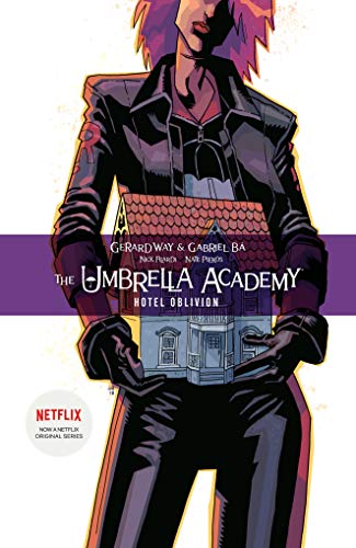 Comic book cover: woman in leather jacket holding a miniature house.