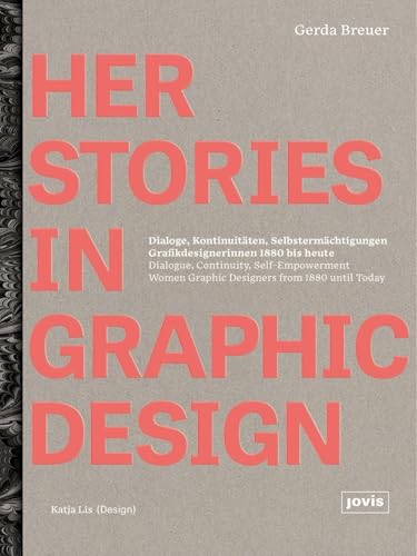 Book cover: "HerStories in Graphic Design" featuring bold red text on beige.