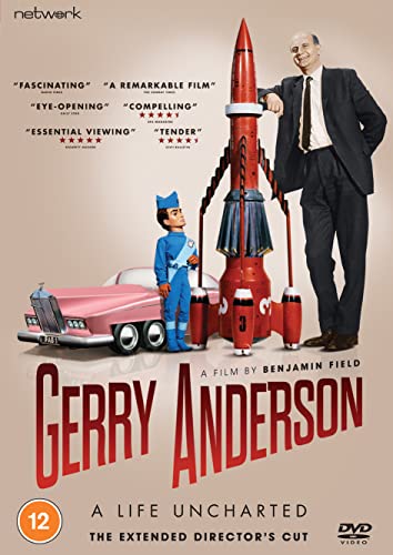 Gerry Anderson DVD cover featuring Anderson with a rocket and figures.