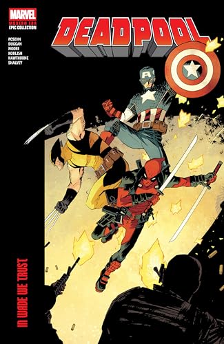 Deadpool and Wolverine in action, comic book cover, red and yellow tones.