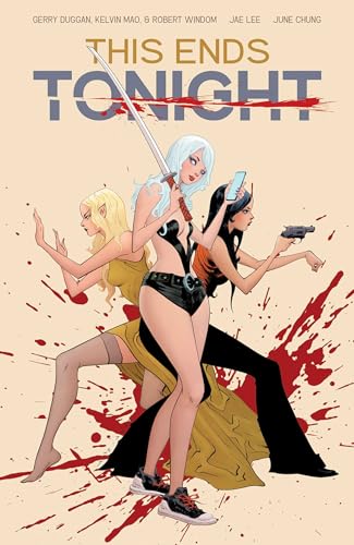 Comic book cover featuring three women with weapons and red splatter.