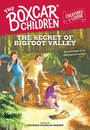 Book cover: children camping, running, and exploring a forest, “Bigfoot Valley.”