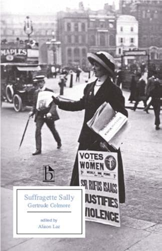 Black and white photo of a suffragette holding a Votes for Women newspaper sign.