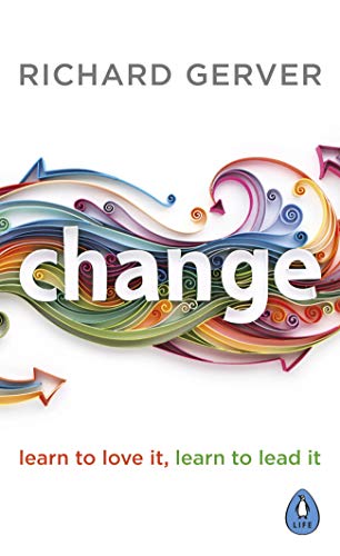 Book cover with the word "change" in colorful, swirling arrows.