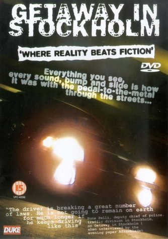 DVD cover for Getaway In Stockholm featuring a car with bright headlights at night.