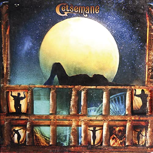 Vinyl record cover: silhouette of a person before a large moon.