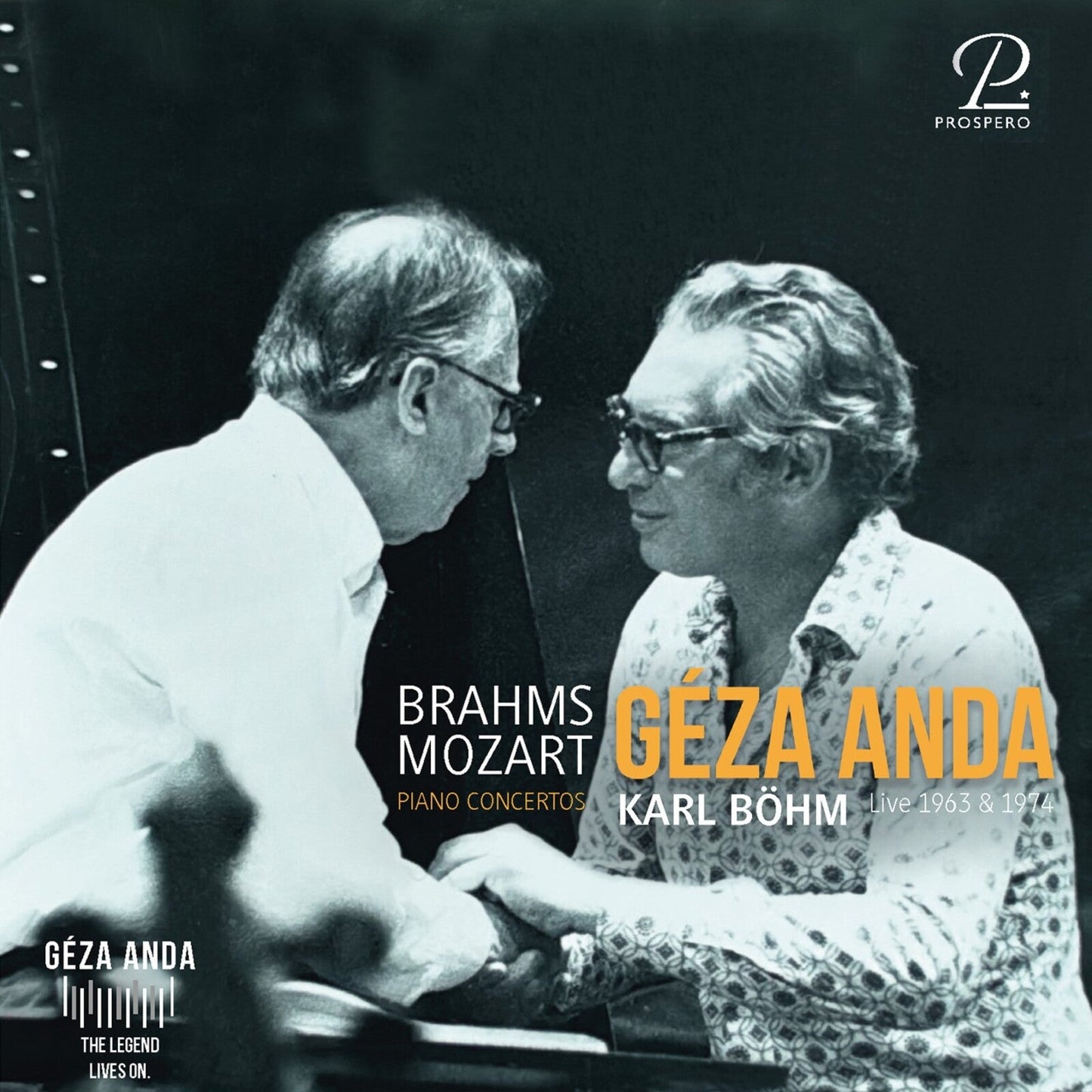 Black and white photo of Géza Anda and Karl Böhm facing each other.