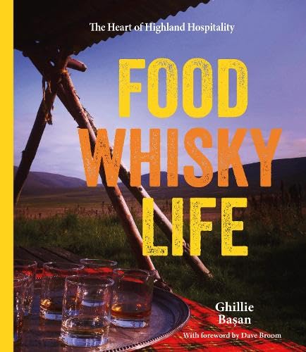 Book cover showing whiskey glasses on a tray against a Highland landscape at sunset.