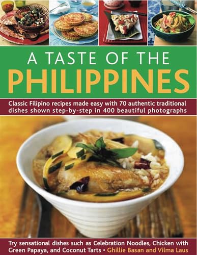 Cookbook cover featuring Filipino food, including noodles and pastries.
