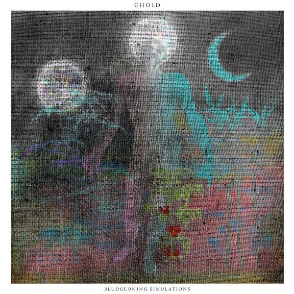 Album cover for Ghold’s “Bludgeoning Simulations” featuring grainy, surreal figures.
