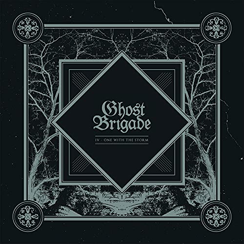 Ghost Brigade album cover: dark trees, geometric shapes, and band name.