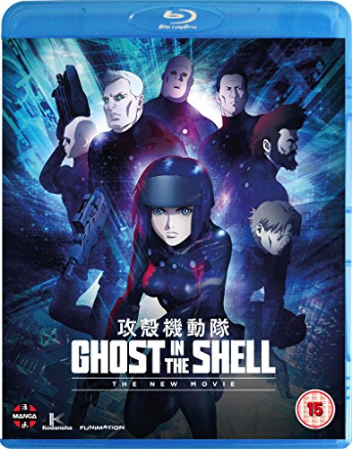 Blu-ray cover for “Ghost in the Shell: The New Movie” featuring characters.