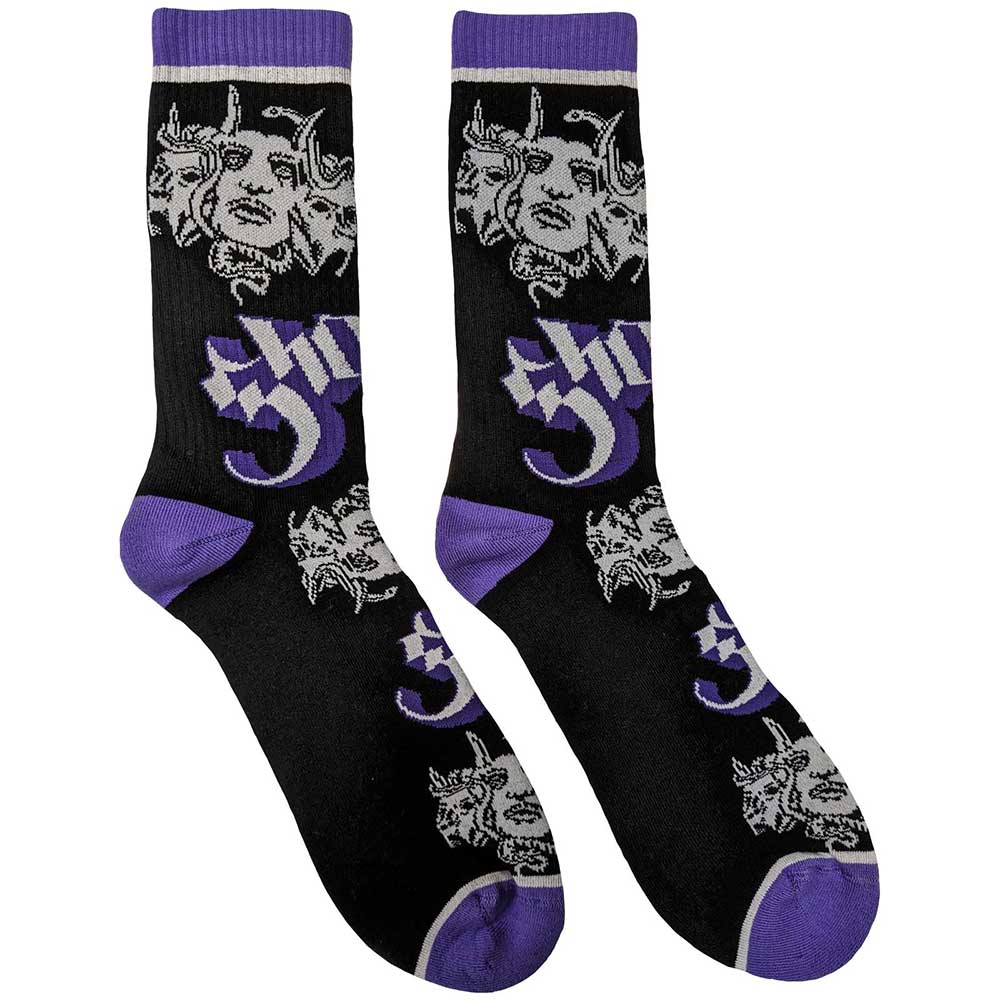 A pair of grey ankle socks with a ghost motif on the side.