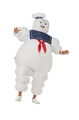 White inflatable Stay Puft Marshmallow Man costume with blue tie.
