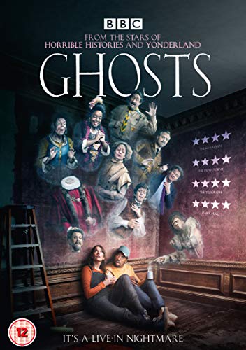 DVD cover for "Ghosts" featuring a couple and spectral figures.