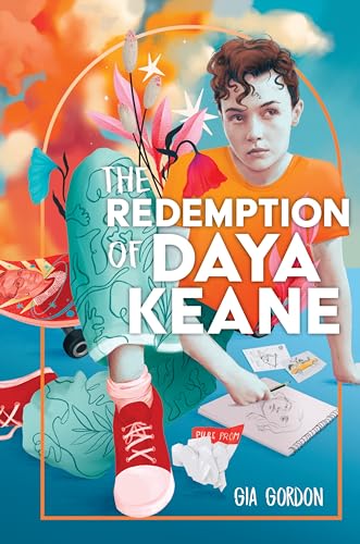 Book cover featuring a young person drawing, with floral and abstract elements.