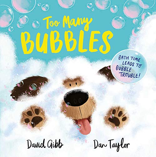Book cover: a dog covered in bubbles, with colorful text.