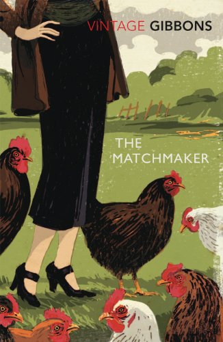 Book cover: woman in black, chickens, green field, red title "The Matchmaker".