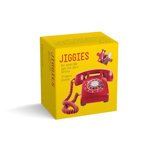 Yellow jigsaw puzzle box featuring a red rotary telephone illustration.