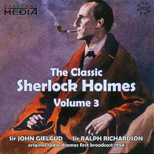 Illustration of Sherlock Holmes smoking a pipe on a Classic Sherlock Holmes CD cover.