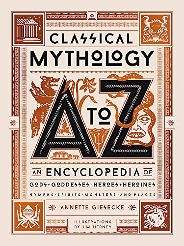 Book cover for "Classical Mythology A to Z" with ornate red and tan design.