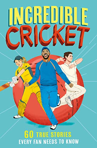 Book cover featuring three cricket players in front of a large red cricket ball.