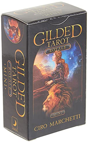 Box for "Gilded Tarot Royale Mini" deck, featuring lion and woman imagery.