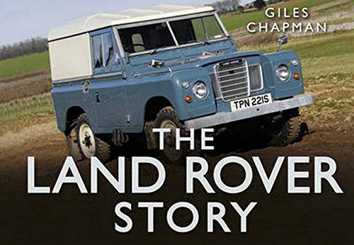 A vintage blue Land Rover driving on a dirt path on a book cover.