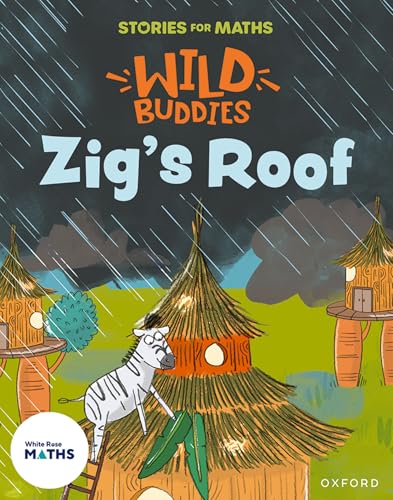 Book cover: zebra near thatched huts in rain, titled "Zig's Roof".