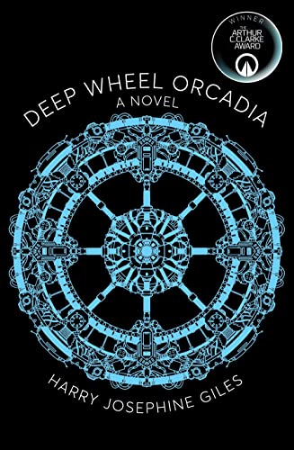 Book cover with a blue mechanical space station illustration on a black background.