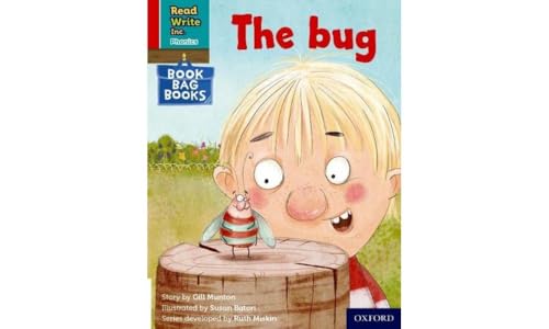 Children’s book cover: a boy looking surprised at a bug on a log.