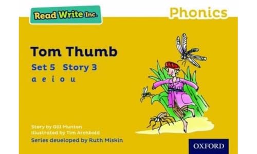 Yellow book cover with illustration of Tom Thumb and a dragonfly.