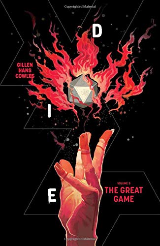 Comic book cover: a hand reaching for a glowing die amidst flames.