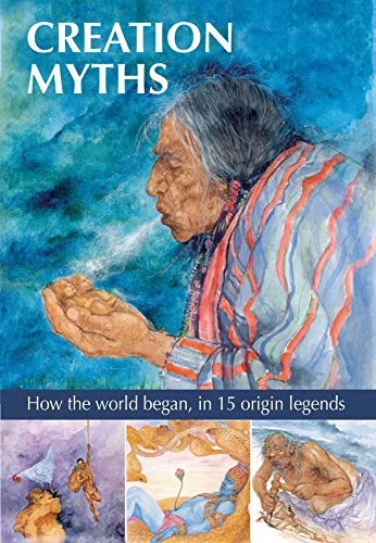 Book cover: “Creation Myths” depicts an elder holding a small figure.