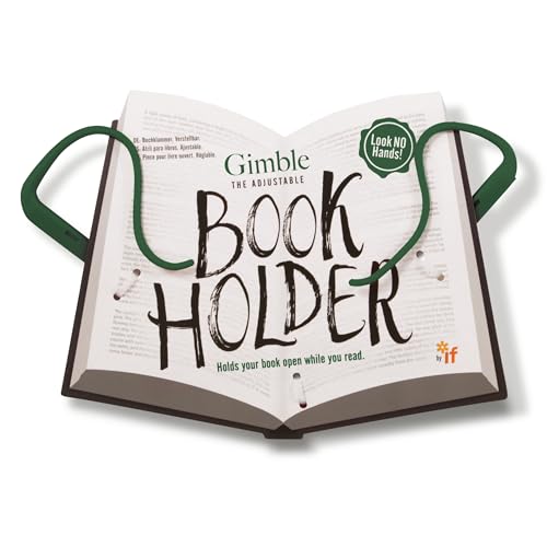 Forest green Gimble book holder with curved handles and open book design.
