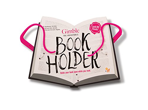 Pink Gimble book holder with curved arms, open book displayed.