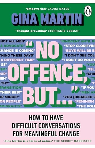 Book cover: “No Offence, But…” by Gina Martin, with pink and green text.