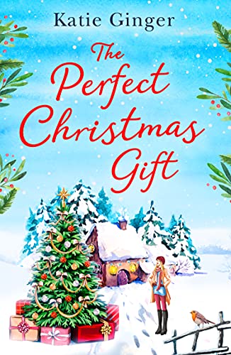 Book cover with a snowy winter scene, Christmas tree, and woman.