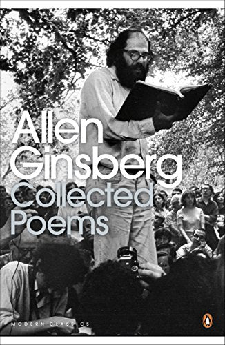 Black and white book cover featuring Allen Ginsberg reading to a crowd outdoors.