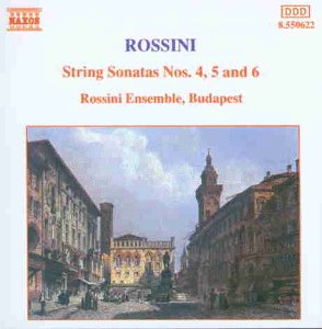 CD cover for Rossini’s String Sonatas with a European town painting.