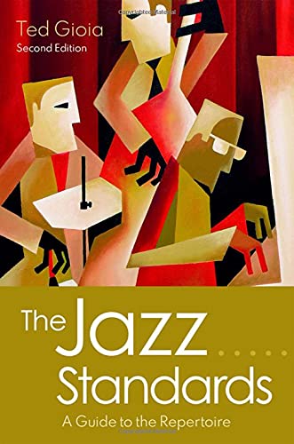 Book cover: “The Jazz Standards” with abstract geometric musicians.