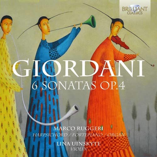 CD cover: stylized figures with musical instruments, text “Giordani: 6 Sonatas Op.4”.