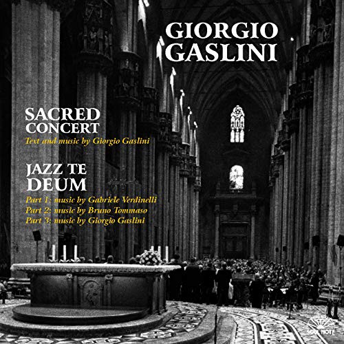 CD cover: cathedral interior, musicians, text “Giorgio Gaslini - Sacred Concert/Jazz Te Deum”.