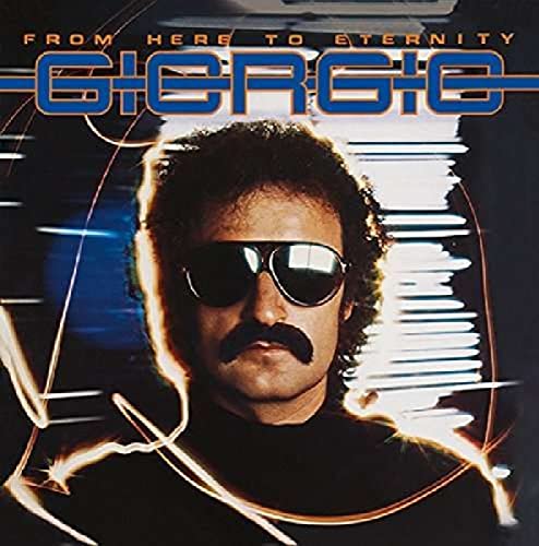 Giorgio Moroder album cover featuring a portrait of the artist in sunglasses.